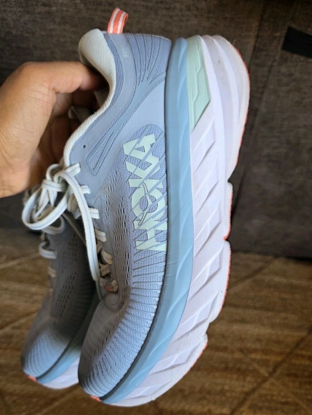 Hoka One W Bondi 7 Light Blue Womens Size 8 Athletic Cushioned Running Shoes - Picture 7 of 16